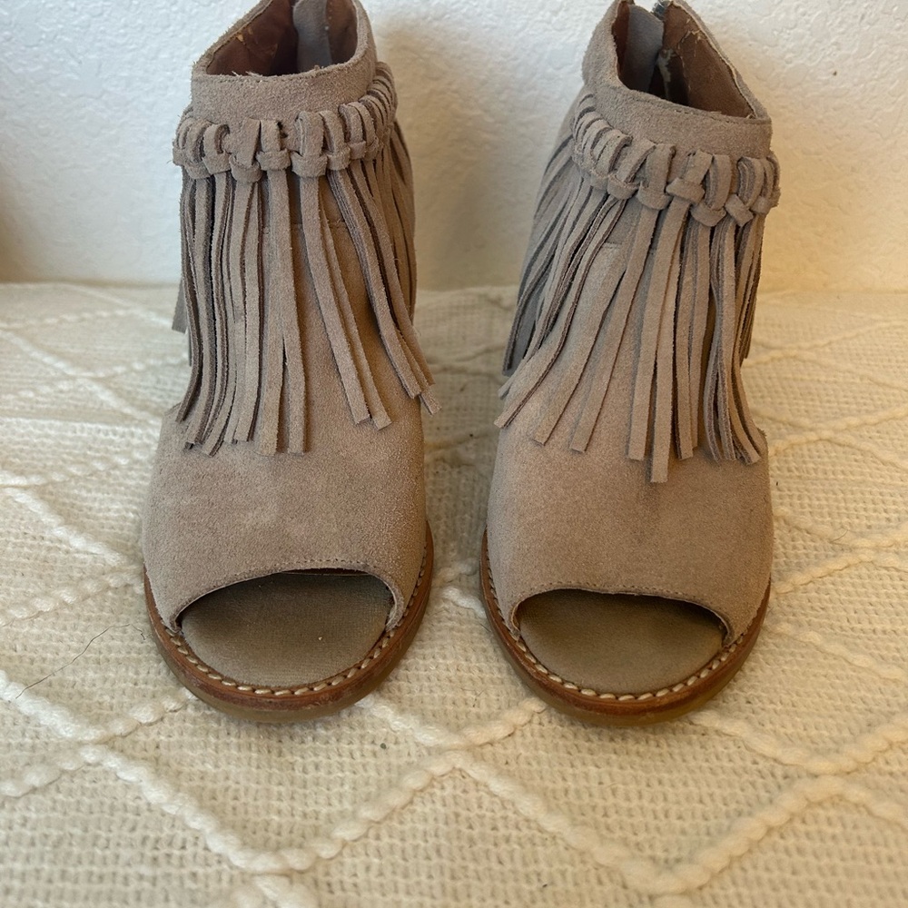 Fringe Suede Peep Toe Booties